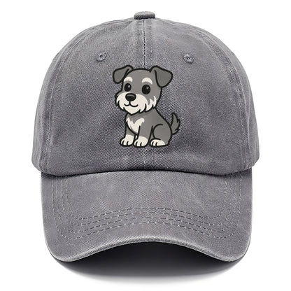 schnoodle gray and white sitting pose portrait design Hat