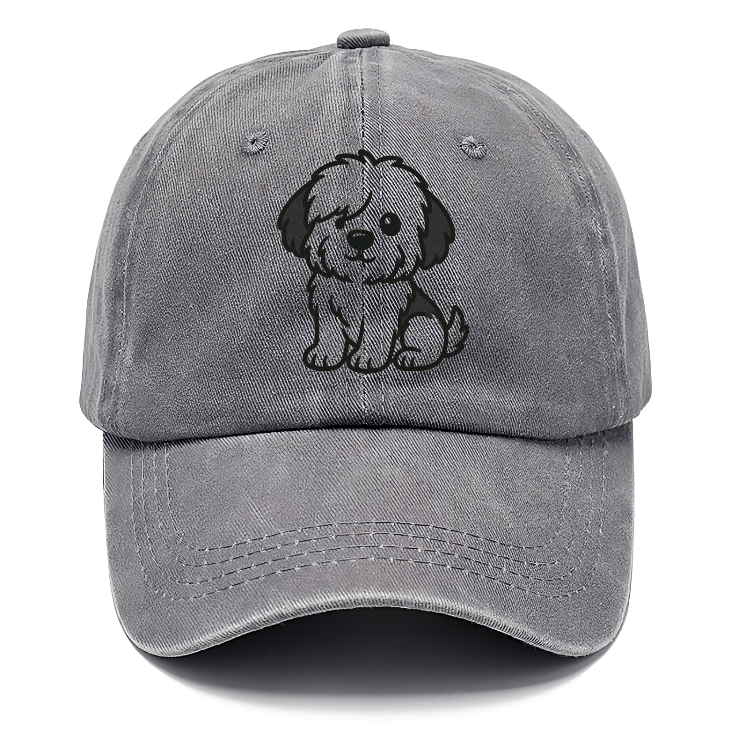 old english sheepdog black and white fluffy sitting pose portrait design Hat