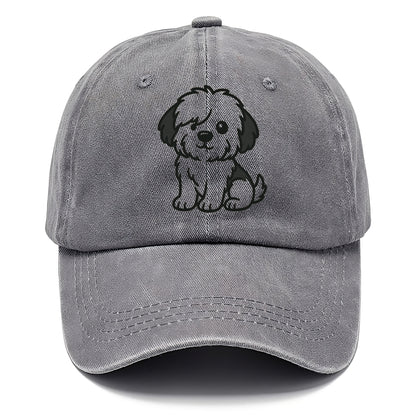 old english sheepdog black and white fluffy sitting pose portrait design Hat