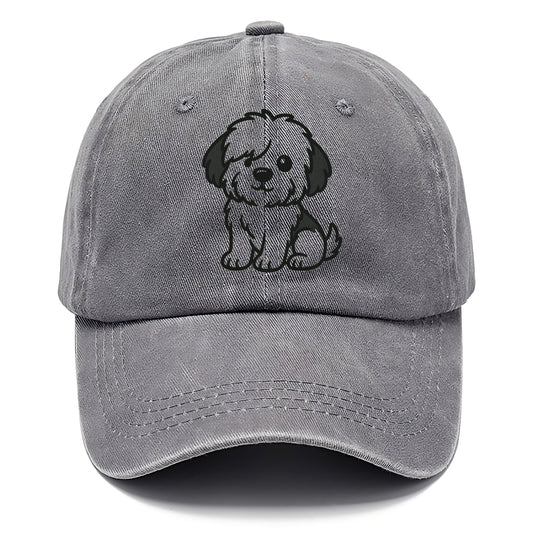 old english sheepdog black and white fluffy sitting pose portrait design Hat