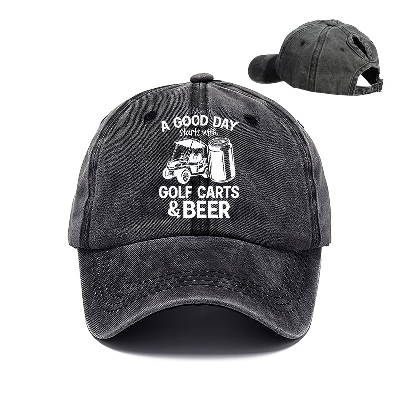 Gorra de béisbol con cola de caballo para mujer en primavera y verano: un buen día empieza con carritos de golf y cerveza.