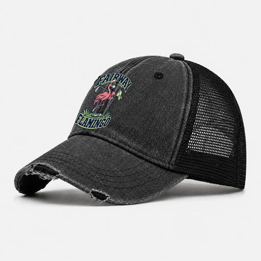 Fairway Flamingo Golf Life Washed Trucker Hat – Black