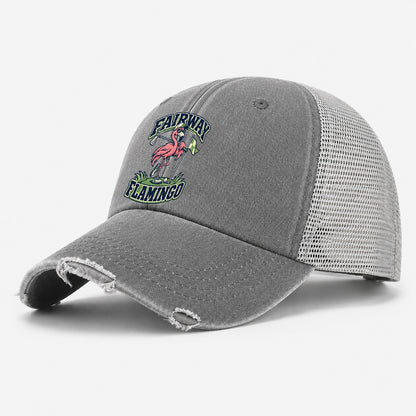 Fairway Flamingo Golf Life Washed Trucker Hat – Grey