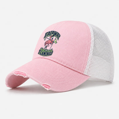 Fairway Flamingo Golf Life Washed Trucker Hat – Light Pink
