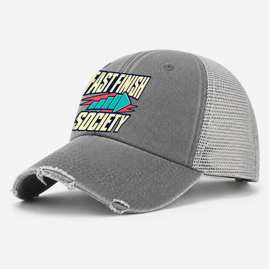Fast Finish Society 90S Running Clubs Washed Trucker Hat – Grey