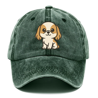 shih tzu white and gold sitting pose with long ears portrait design Hat