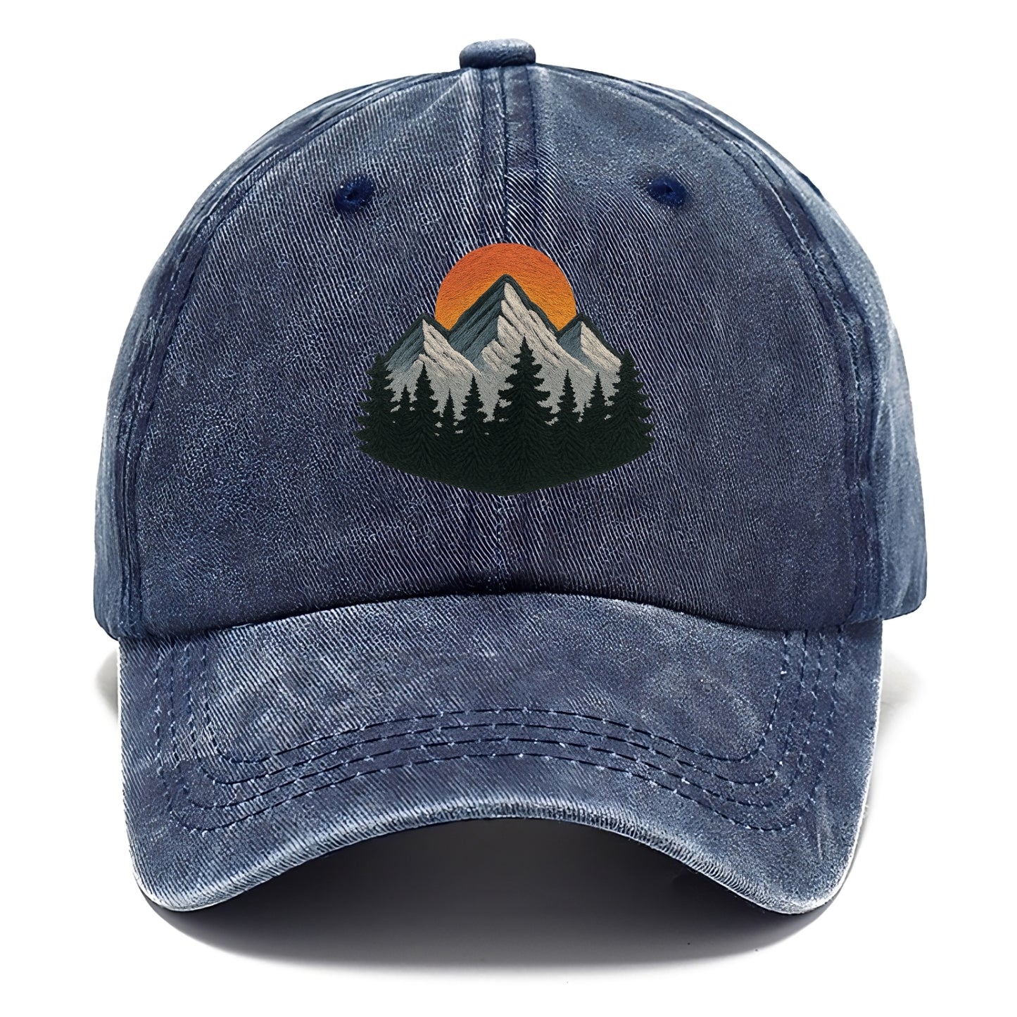 mountain sunset pine forest embroidery Hat