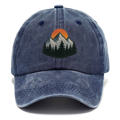 mountain sunset pine forest embroidery Hat