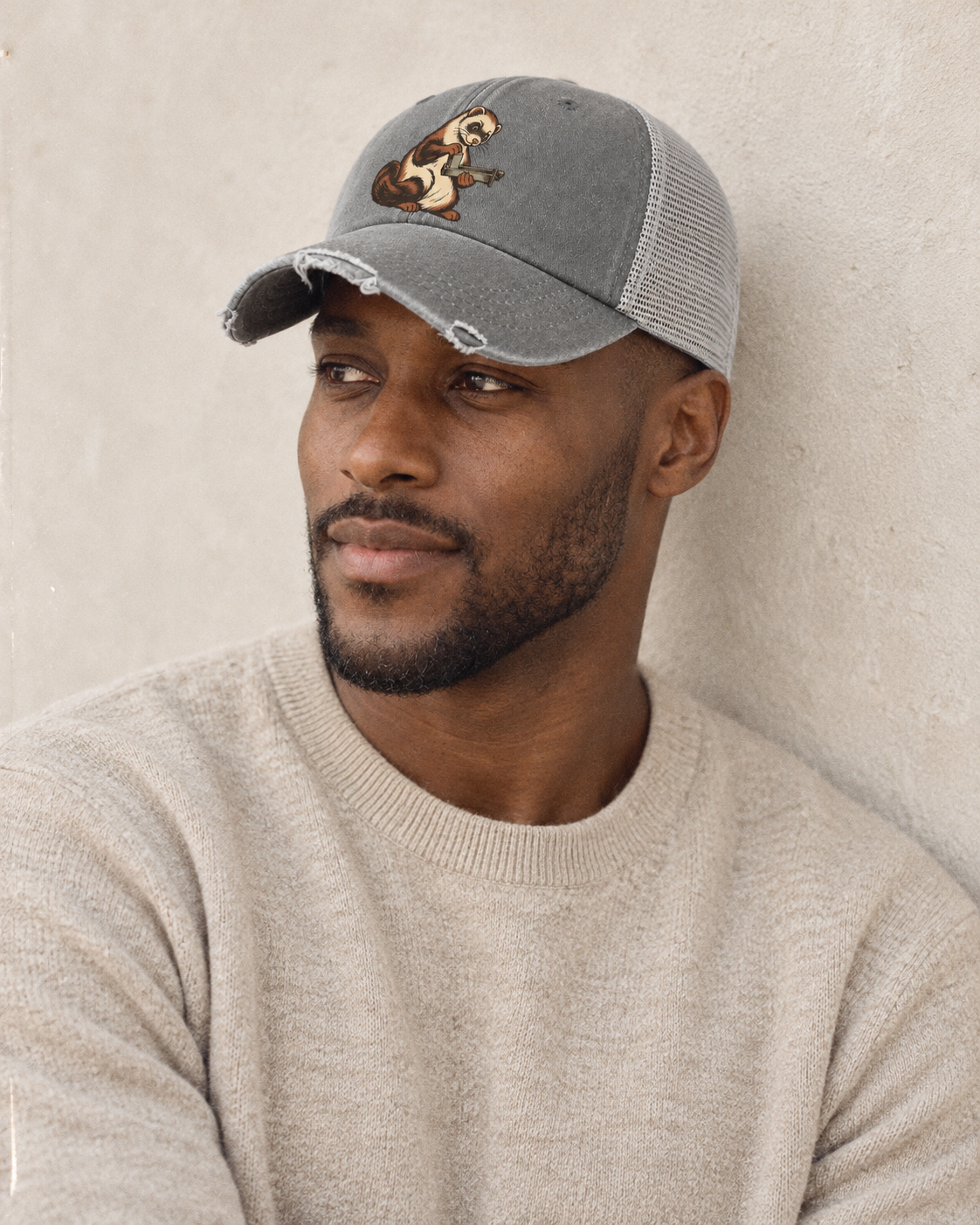 Model wearing the cap