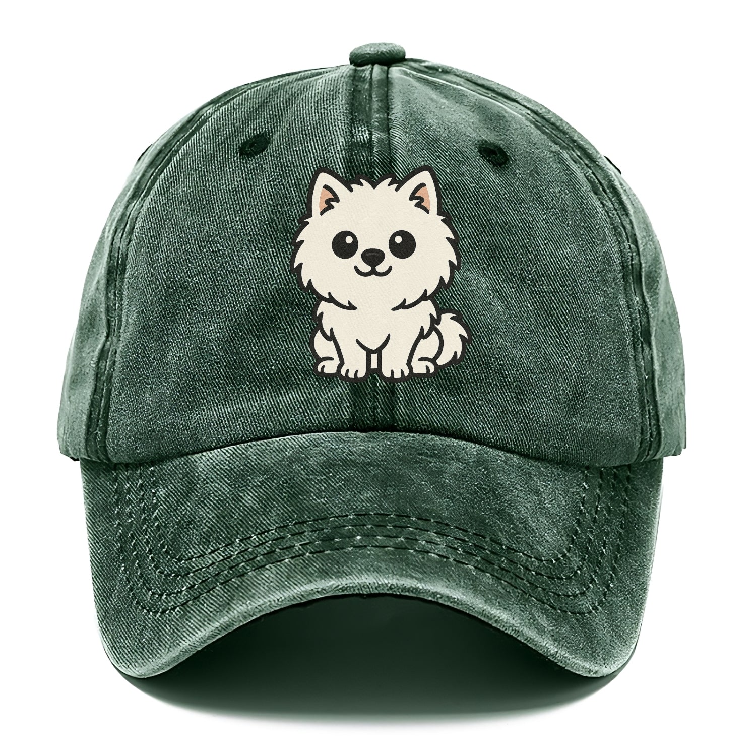 pomeranian white fluffy sitting pose portrait design Hat