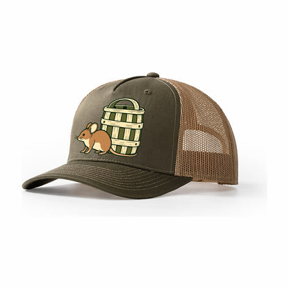 Field Mouse And Basket Foraging And Mycology Trucker Hat – Olive Khaki