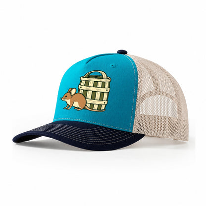Field Mouse And Basket Foraging And Mycology Trucker Hat – Teal Navy