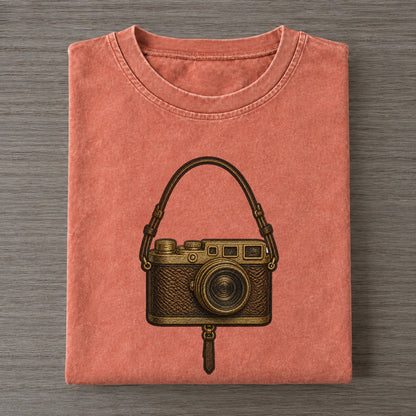 Film Camera Vintage 35mm Camera With Leather And Chrome Shirt Vintage T-shirt – Terracotta