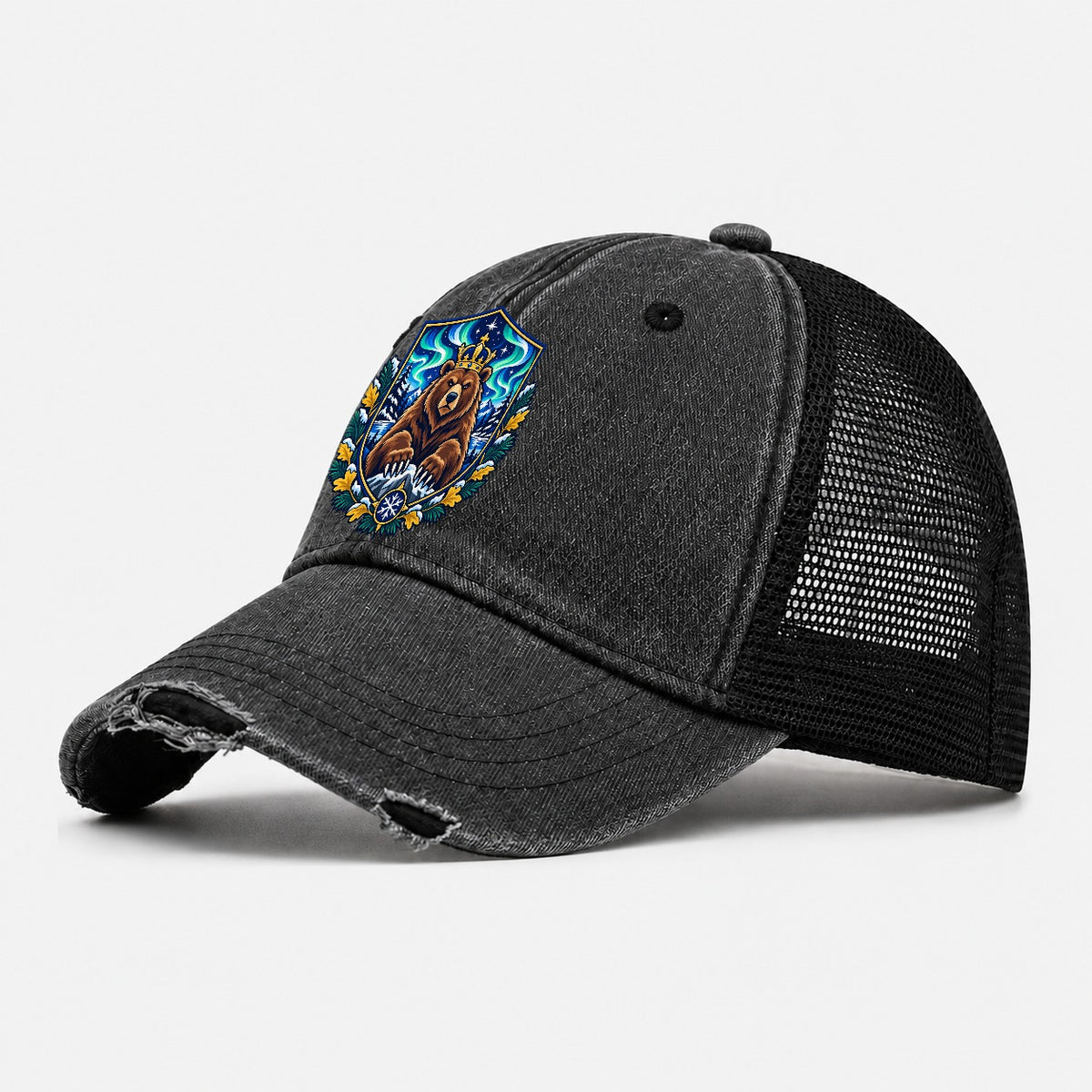 Finland Heraldic Crest Country Logos Washed Trucker Hat – Black