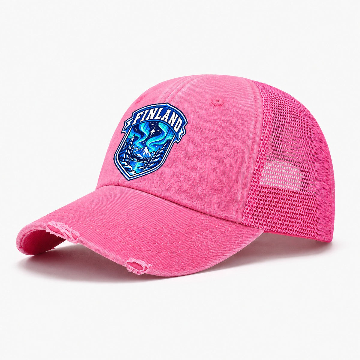 Finland Retro Badge Country Logos Washed Trucker Hat – Rose