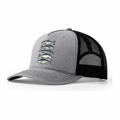 Fish School Stack Fishing Elegant Trucker Hat – Sport Grey Black