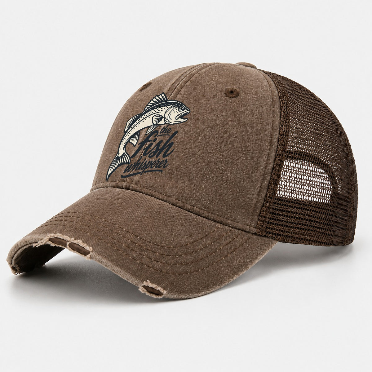 Fish Whisperer Fishing Elegant Washed Trucker Hat – Coffee