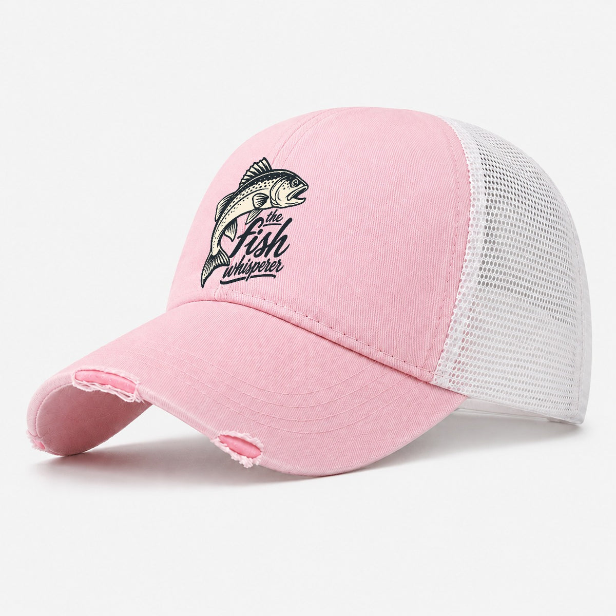 Fish Whisperer Fishing Elegant Washed Trucker Hat – Light Pink
