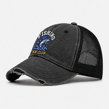 Fishing Fan Club Washed Trucker Hat – Black