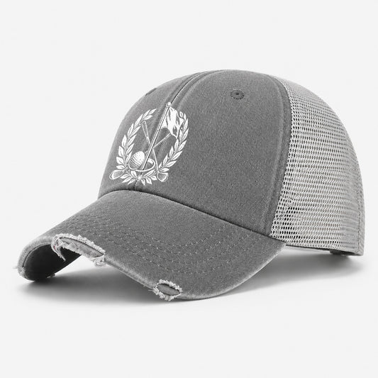 Flag And Ball Crest Golf Life Washed Trucker Hat – Grey
