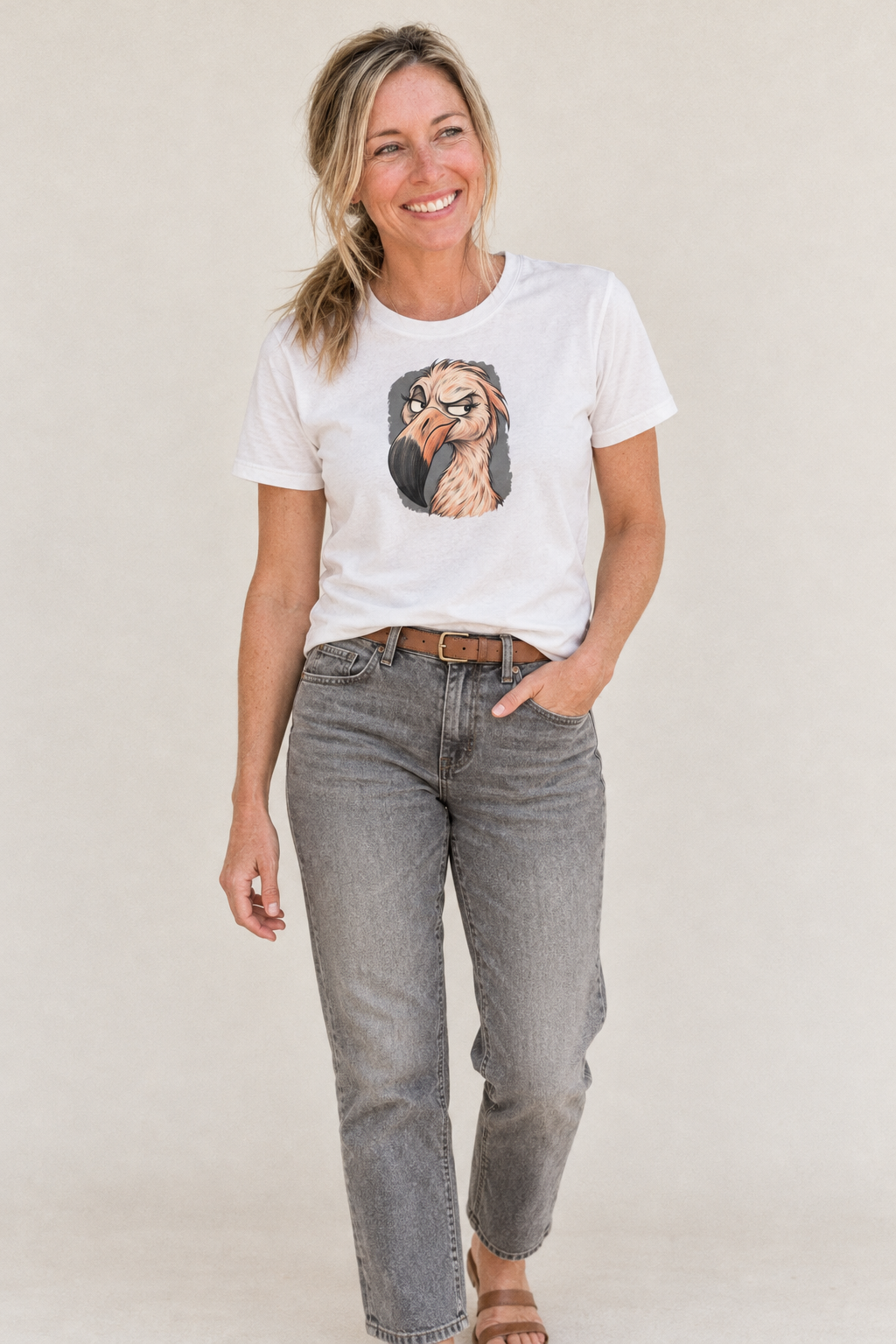 Flamingo Expressive Portrait Wild Grin Gallery Classic T-shirt – studio model photo