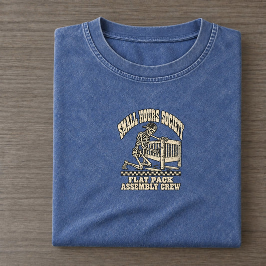 Flat Pack Small Hours Society Vintage T-shirt – Washed Blue