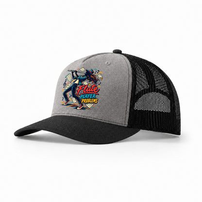 Flute Player Problems Music Instruments Trucker Hat – Grey Black