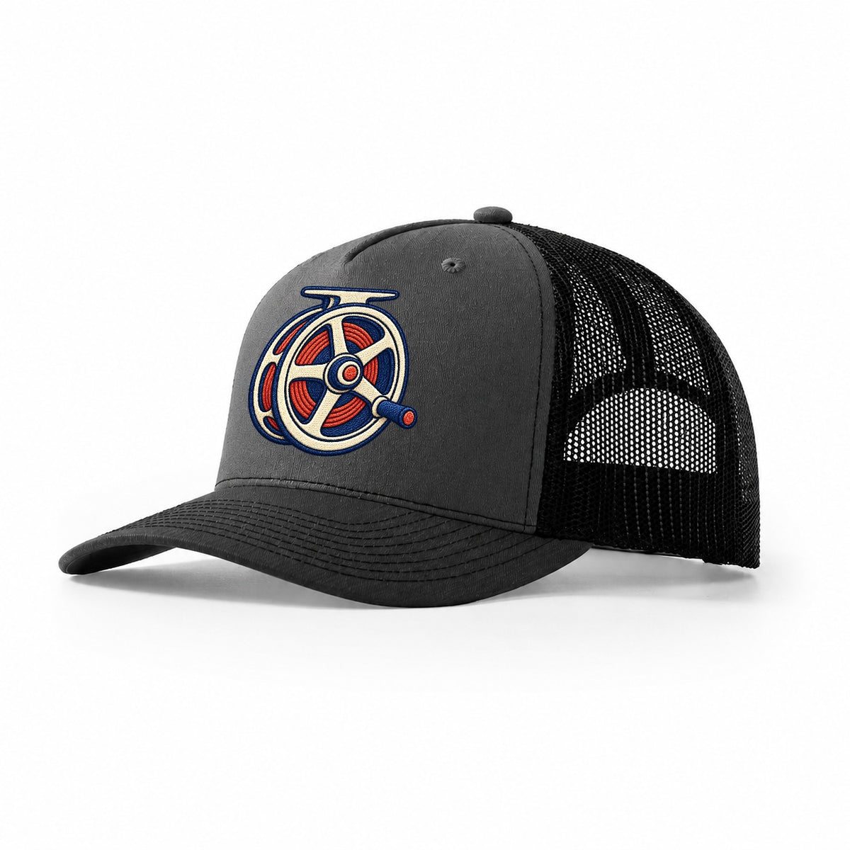 Fly Fishing Reel Tiny Solo Marks Trucker Hat – Dark Grey Black