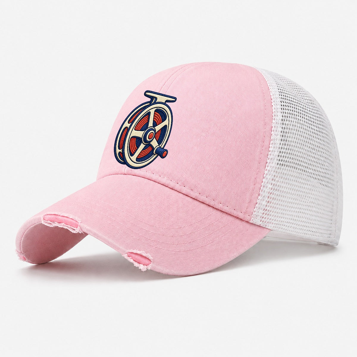 Fly Fishing Reel Tiny Solo Marks Washed Trucker Hat – Light Pink