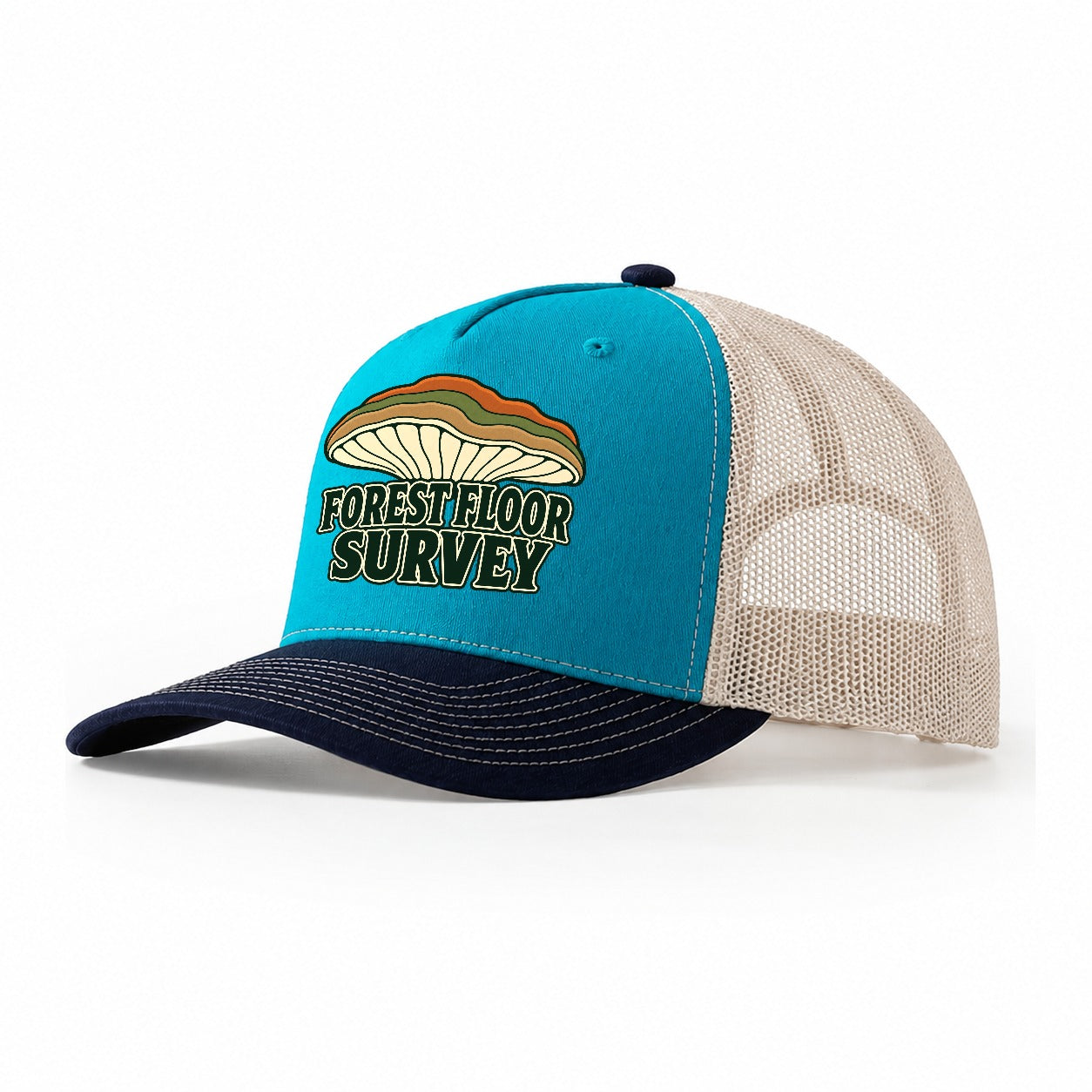 Forest Floor Survey Foraging And Mycology Trucker Hat – Teal Navy