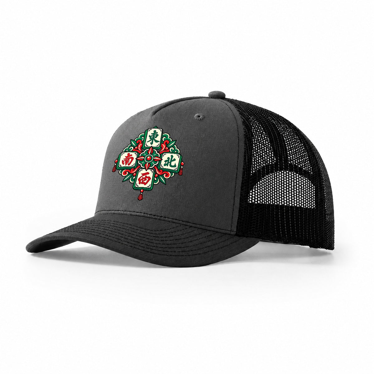 Four Winds Mahjong Game Night Trucker Hat – Dark Grey Black