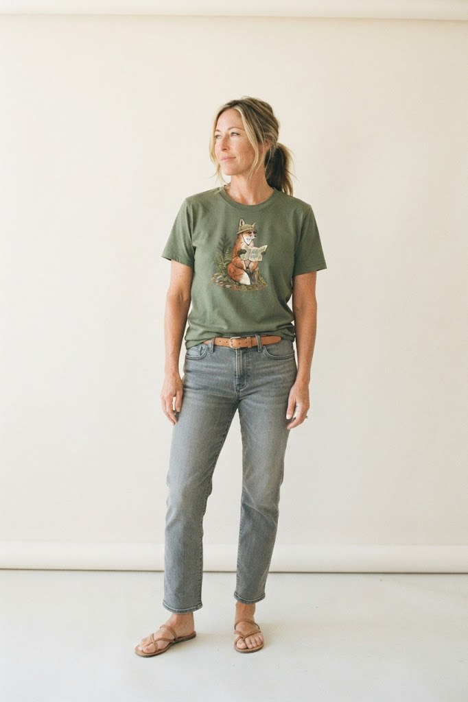 Fox Trail Map Slow Camp Club Classic T-shirt – studio model photo