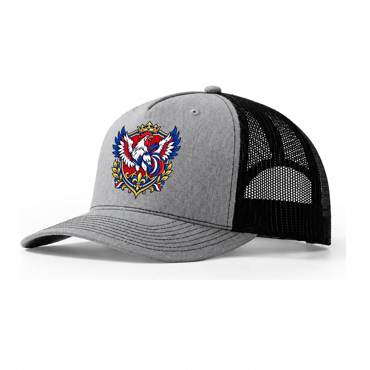 France Heraldic Crest Country Logos Trucker Hat – Sport Grey Black