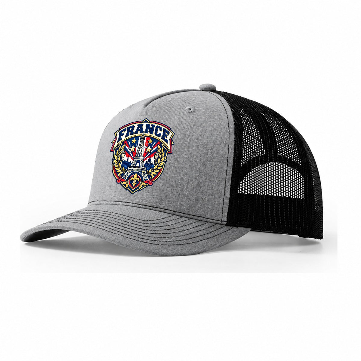France Retro Badge Country Logos Trucker Hat – Sport Grey Black