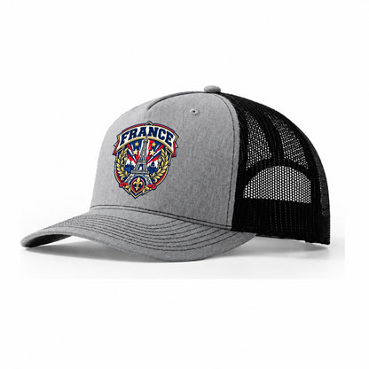 France Retro Badge Country Logos Trucker Hat – Sport Grey Black