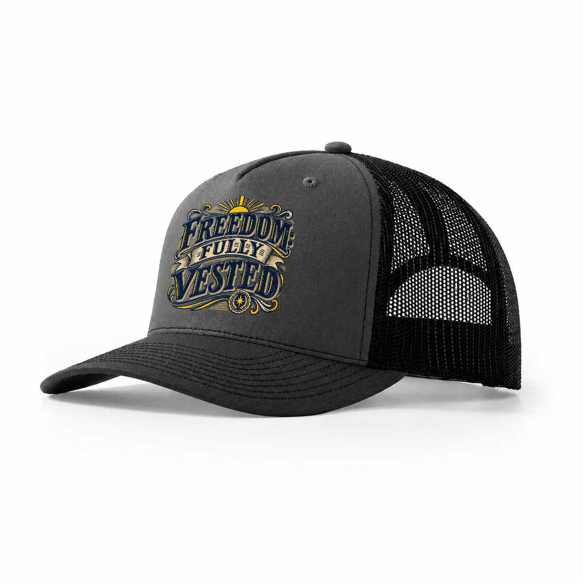 Freedom Fully Vested Retired Living Trucker Hat – Dark Grey Black