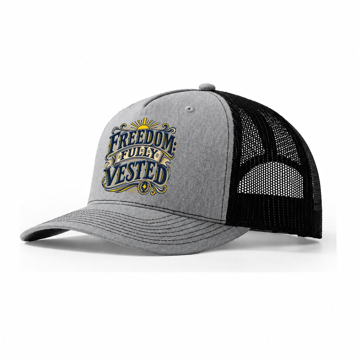 Freedom Fully Vested Retired Living Trucker Hat – Sport Grey Black