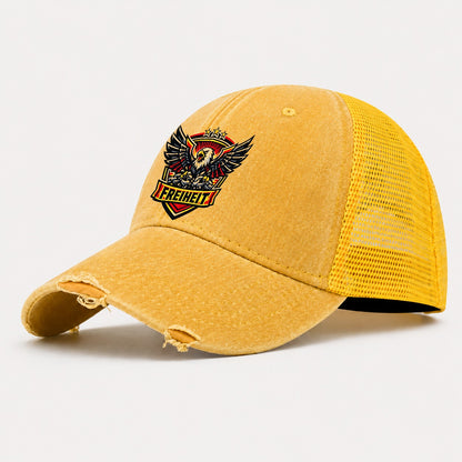 Freiheit Crest Washed Trucker Hat – Yellow