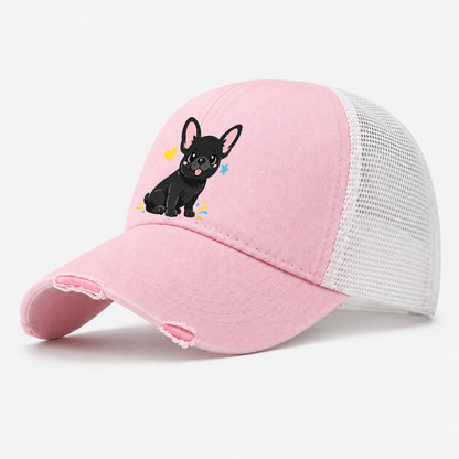 French Bulldog Washed Trucker Hat – Light Pink