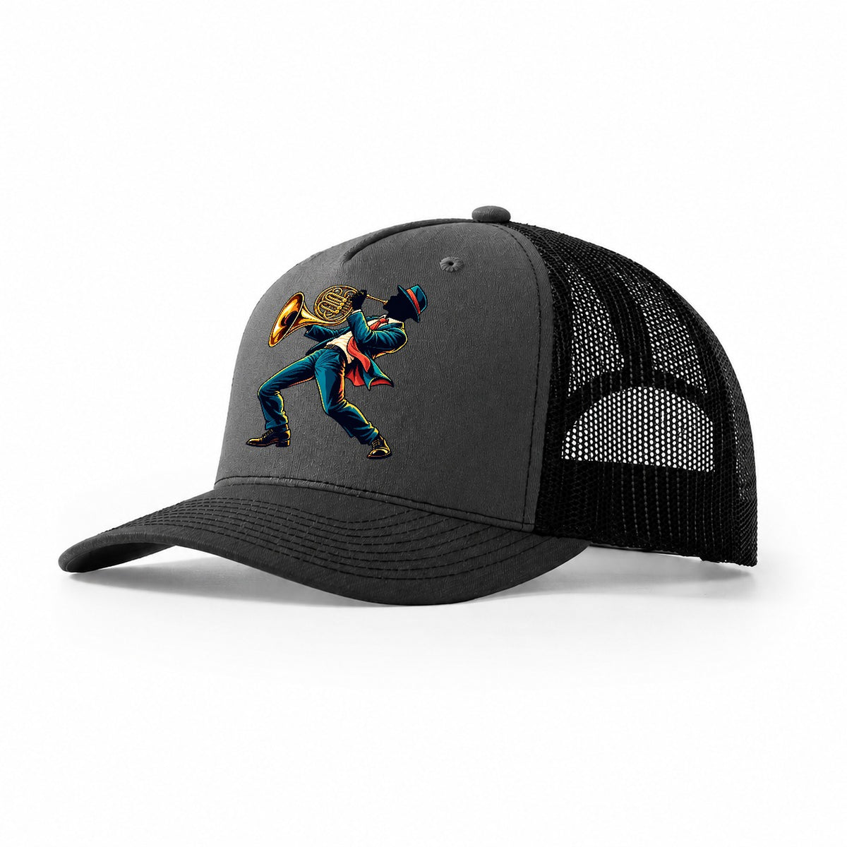 French Horn Icon Music Instruments Trucker Hat – Dark Grey Black