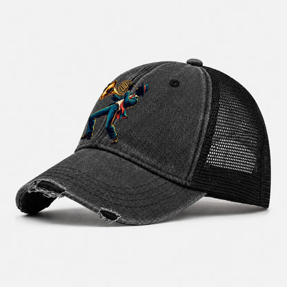 French Horn Icon Music Instruments Washed Trucker Hat – Black