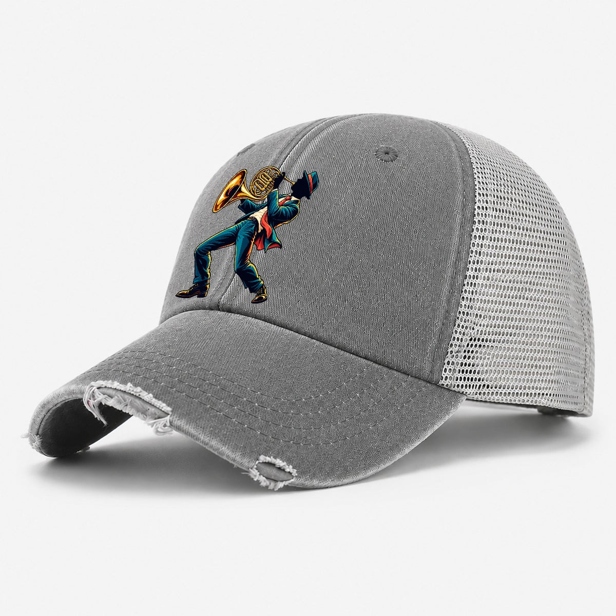 French Horn Icon Music Instruments Washed Trucker Hat – Grey