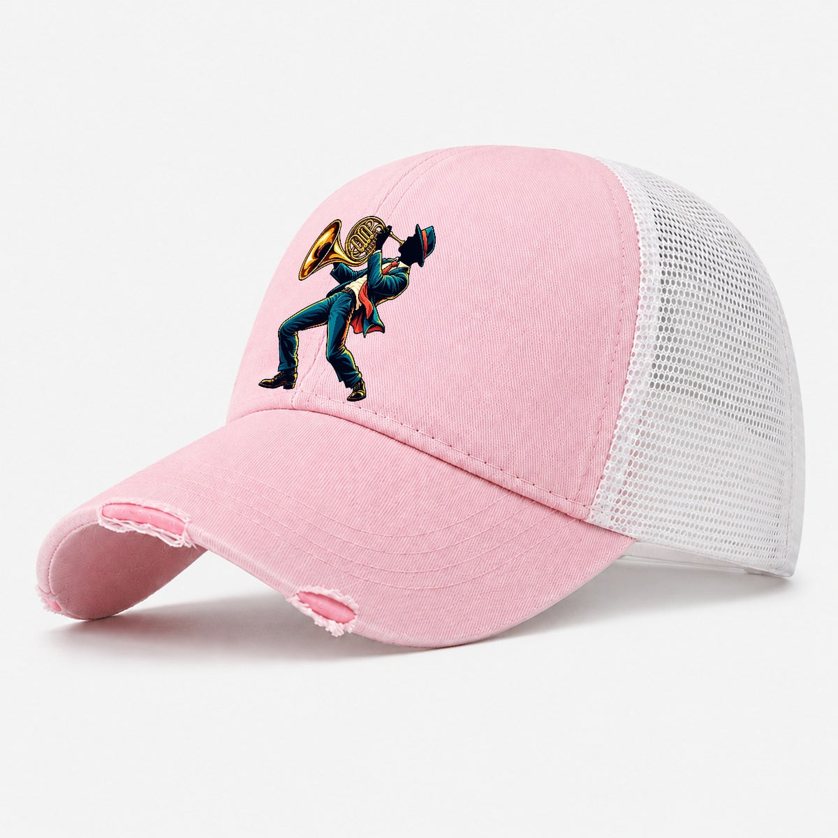 French Horn Icon Music Instruments Washed Trucker Hat – Light Pink