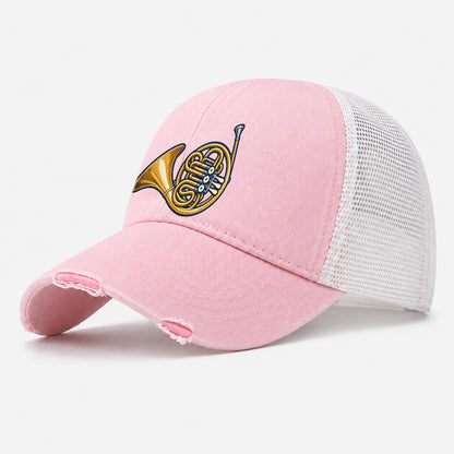 French Horn Tiny Solo Marks Washed Trucker Hat – Light Pink