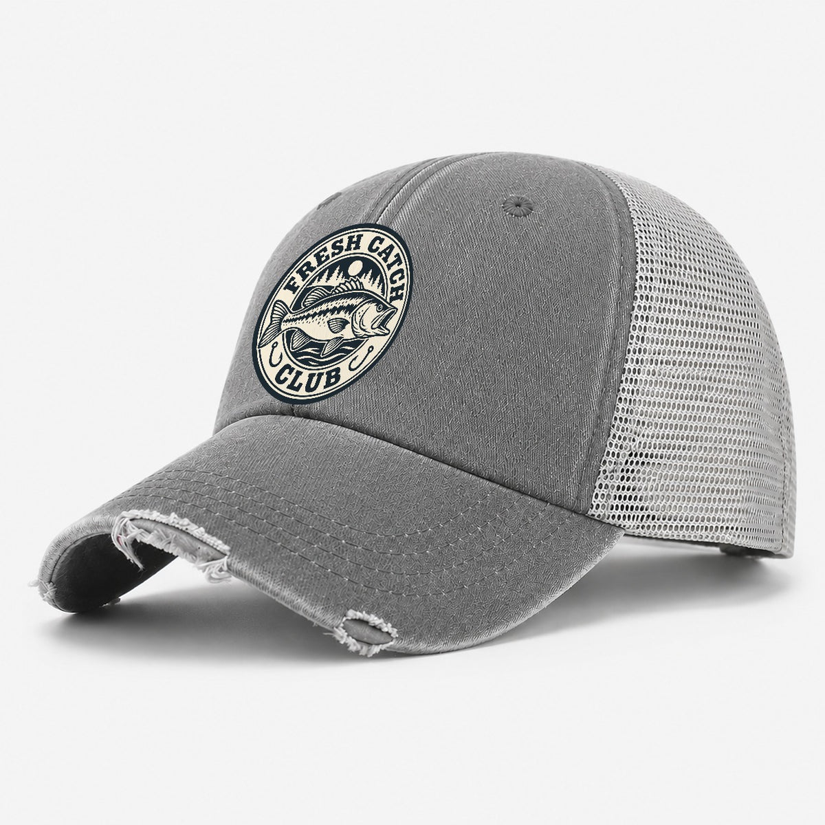 Fresh Catch Club Fishing Elegant Washed Trucker Hat – Grey