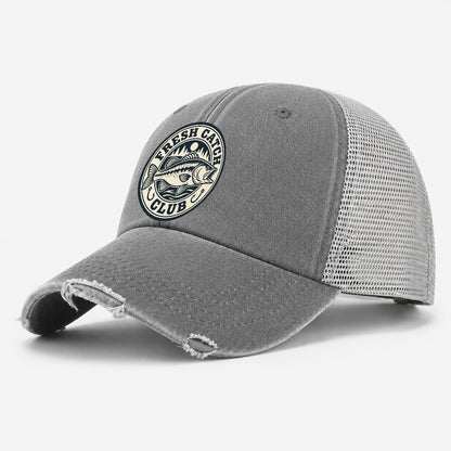 Fresh Catch Club Fishing Elegant Washed Trucker Hat – Grey