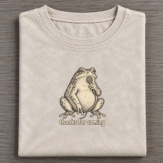 Frog Thanks For Coming Unbothered Creatures Vintage T-shirt – Off White
