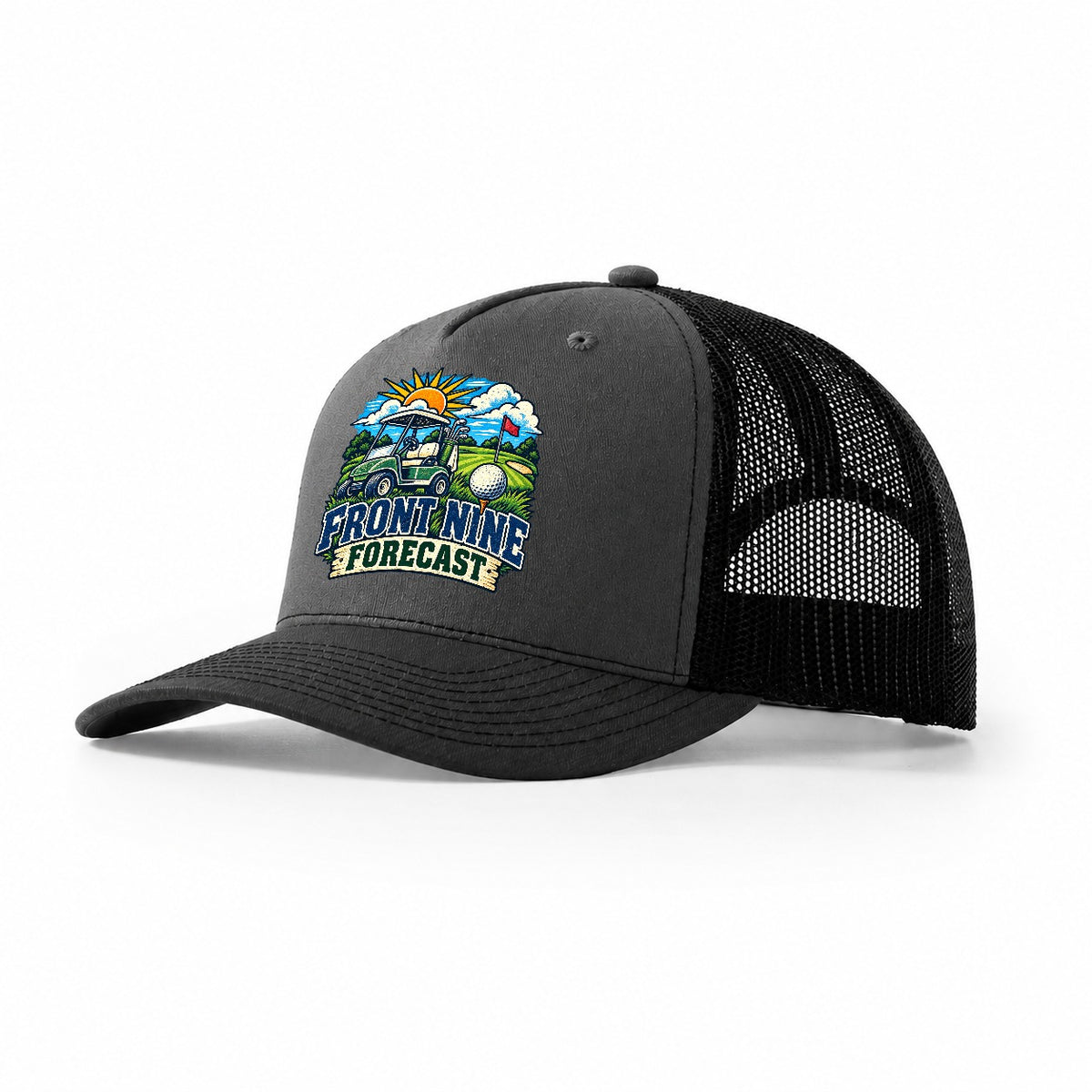Front Nine Forecast Golf Life Trucker Hat – Dark Grey Black