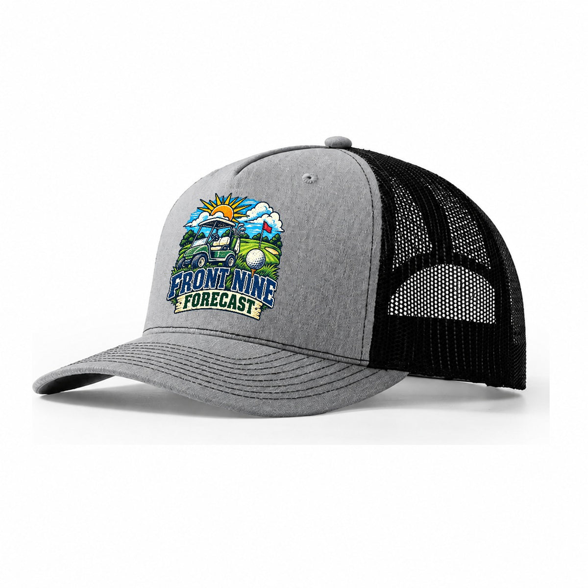Front Nine Forecast Golf Life Trucker Hat – Sport Grey Black