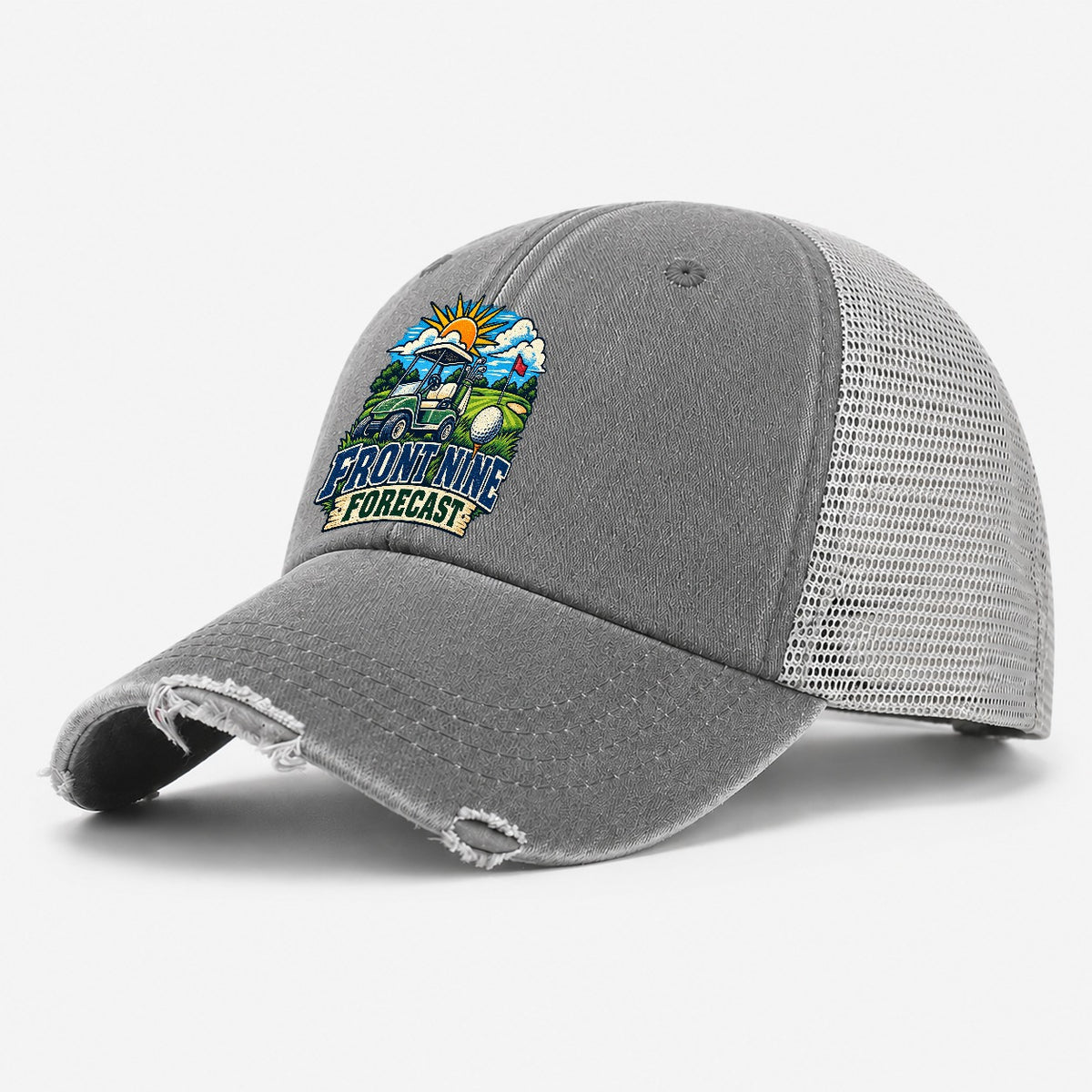 Front Nine Forecast Golf Life Washed Trucker Hat – Grey